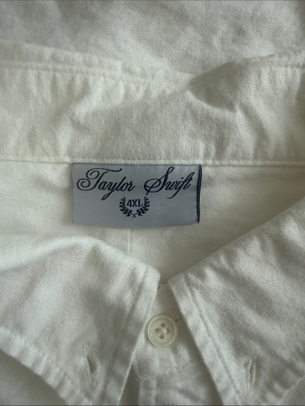 Taylor Swift White Men's Button-Down Shirt with Black Crest - Picture 3 of 4